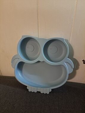 Owl Silicone Suction Kids Plate - Light Blue